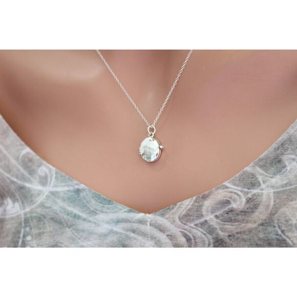 Sterling Silver Large Oval Locket Charm with Hammered Finish Necklace - Picture 3 of 7